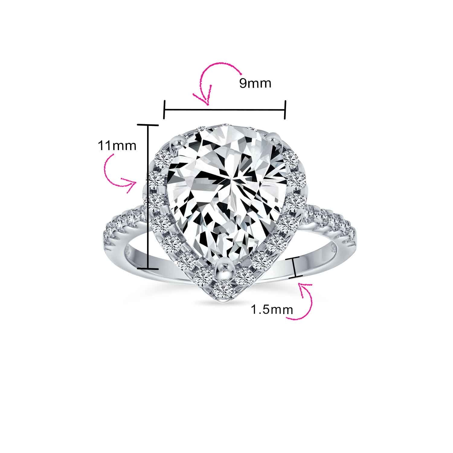 Womens 10CT Pear Shaped Halo Solitaire Engagement Ring CZ Pave Band