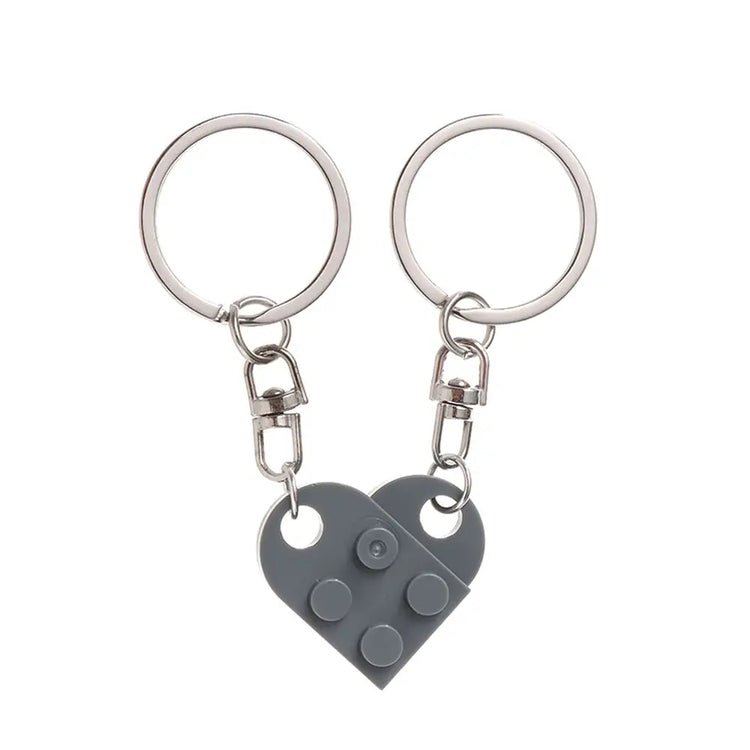 1Pair Cute Love Heart Brick Keychain Couples Keychain Best Friendship for Women Men Separable Key Ring Jewelry Gifts