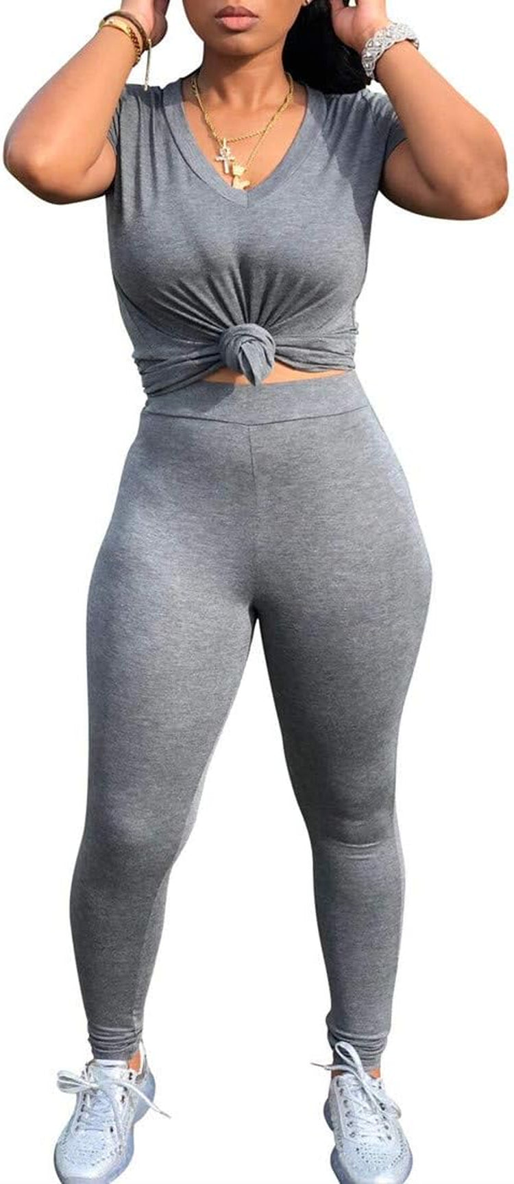 2 Piece Outfits for Women Workout Track Suits Long Sleeve Top Jogger Legging Pants Sets
