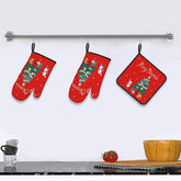 Winter Tree Oven Mitts - and Pot Holder Gloves Women Men Safe Cooking Oven Gloves for BBQ Cooking Housewarming Kitchen Decoration（ Red Oven Mitts Set Red）
