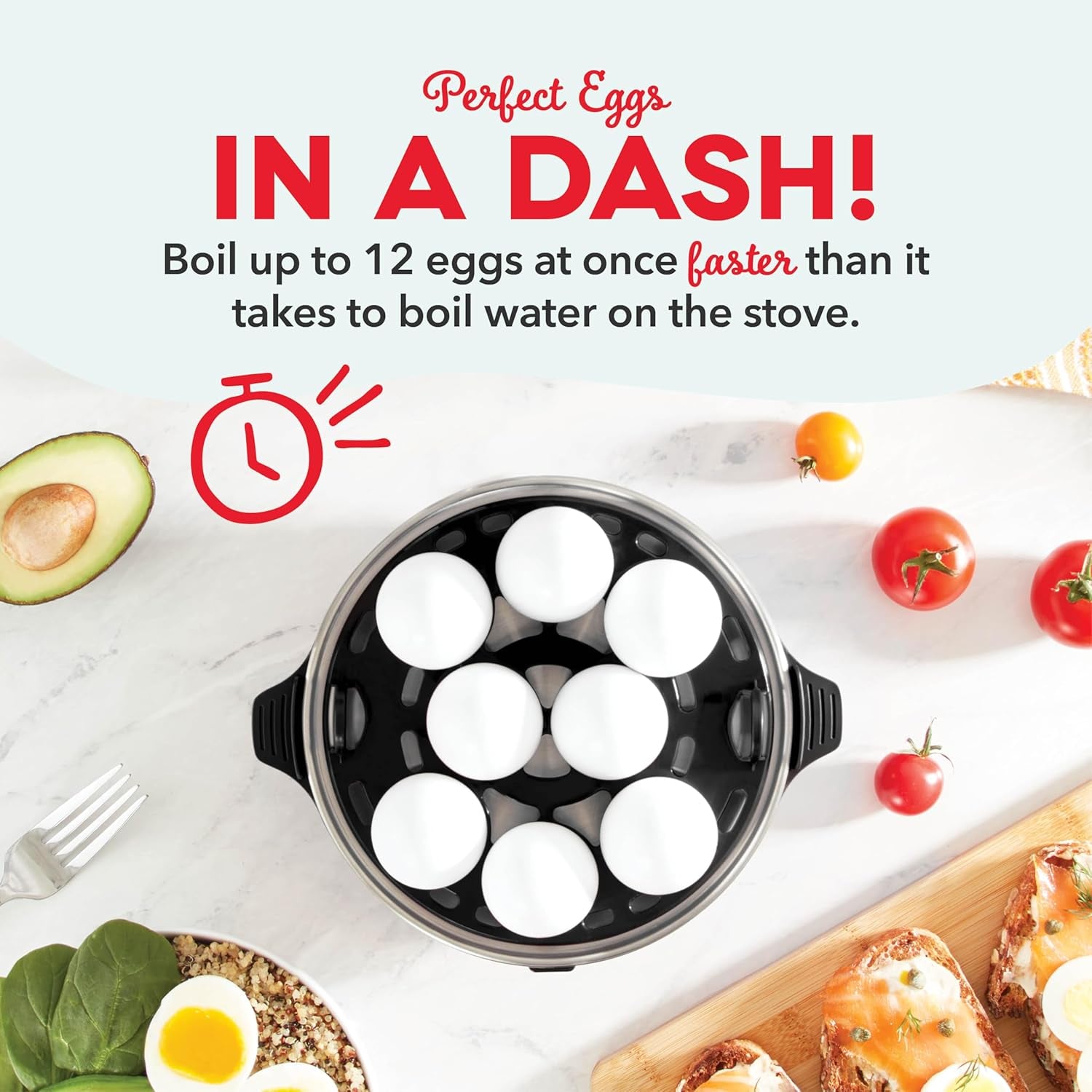 DASH Deluxe Rapid Egg Cooker for Hard Boiled, Poached, Scrambled Eggs, Omelets, Steamed Vegetables, Dumplings & More, 12 Capacity, with Auto Shut off Feature - Black