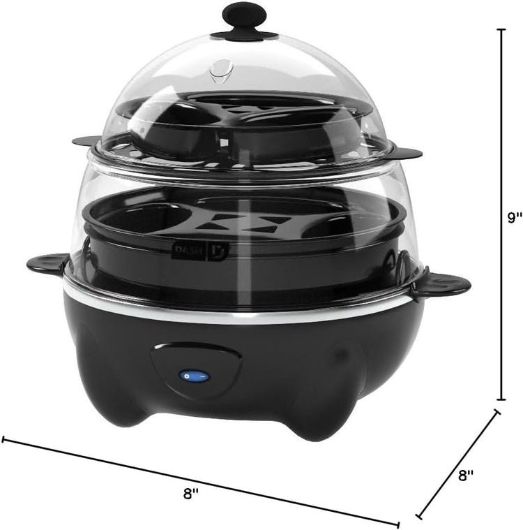 DASH Deluxe Rapid Egg Cooker for Hard Boiled, Poached, Scrambled Eggs, Omelets, Steamed Vegetables, Dumplings & More, 12 Capacity, with Auto Shut off Feature - Black
