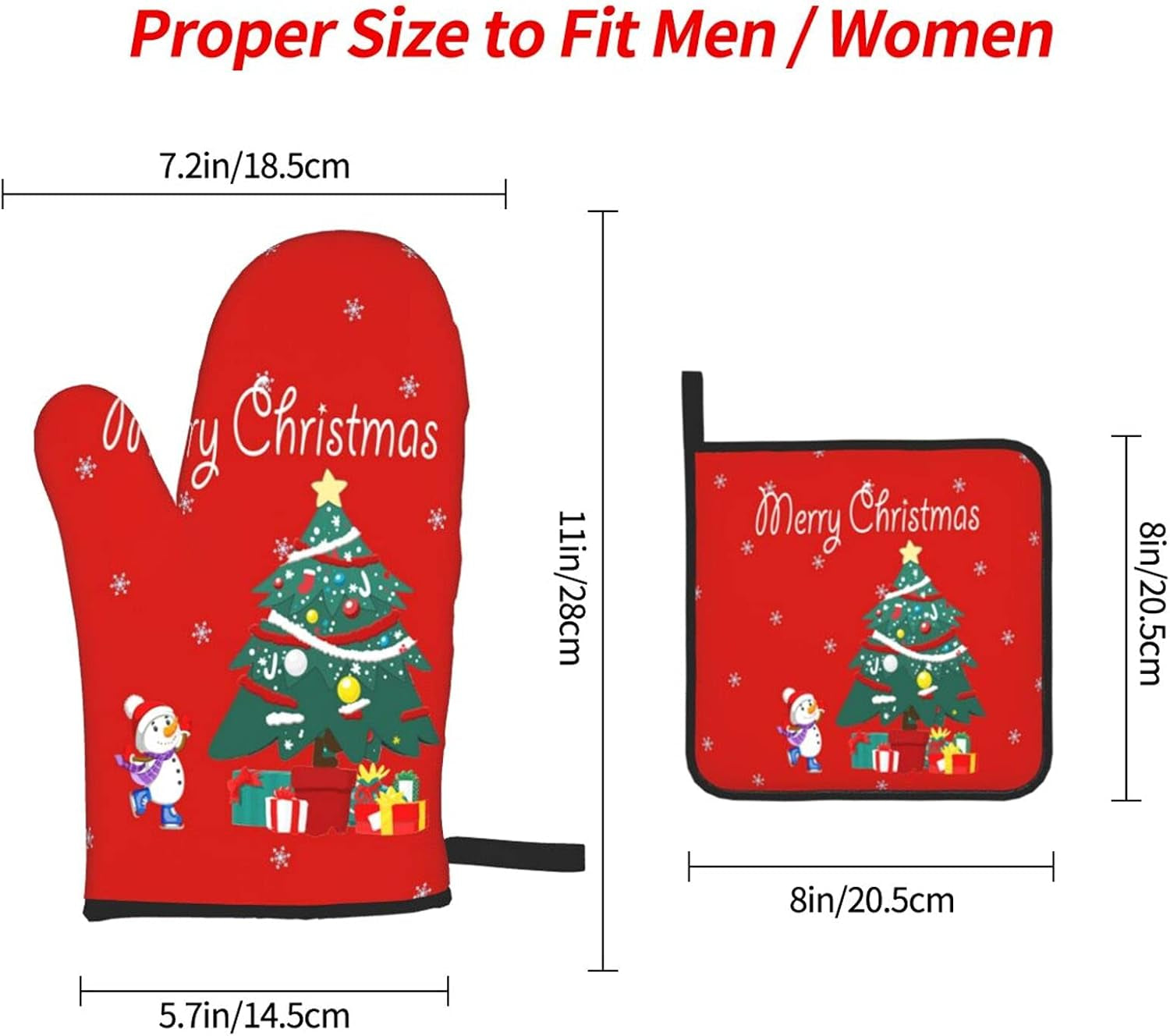 Winter Tree Oven Mitts - and Pot Holder Gloves Women Men Safe Cooking Oven Gloves for BBQ Cooking Housewarming Kitchen Decoration（ Red Oven Mitts Set Red）