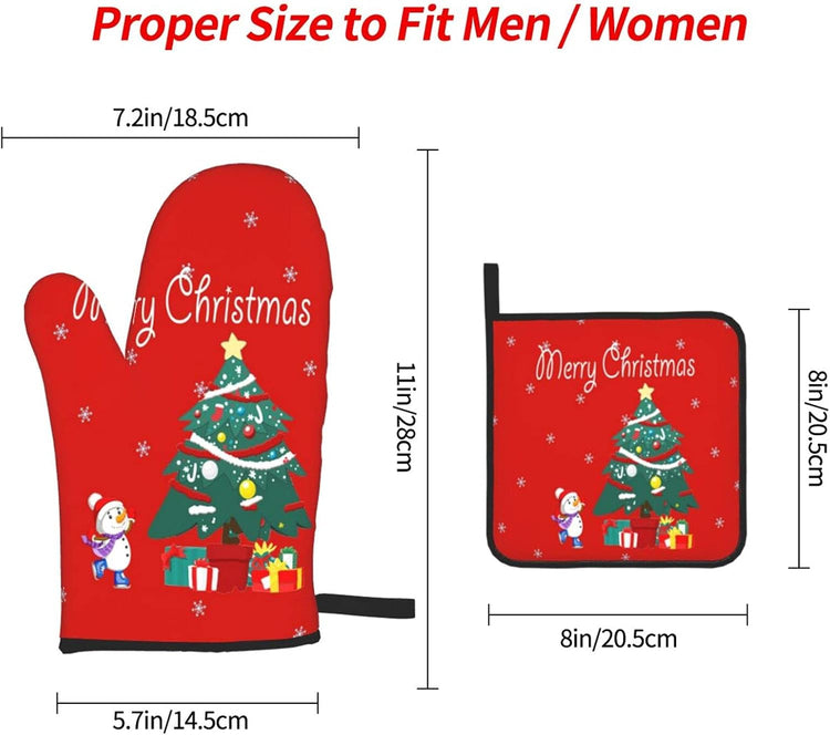 Winter Tree Oven Mitts - and Pot Holder Gloves Women Men Safe Cooking Oven Gloves for BBQ Cooking Housewarming Kitchen Decoration（ Red Oven Mitts Set Red）