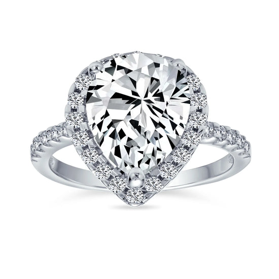 Womens 10CT Pear Shaped Halo Solitaire Engagement Ring CZ Pave Band