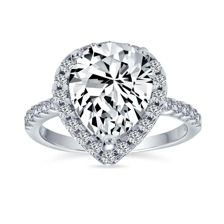 Womens 10CT Pear Shaped Halo Solitaire Engagement Ring CZ Pave Band